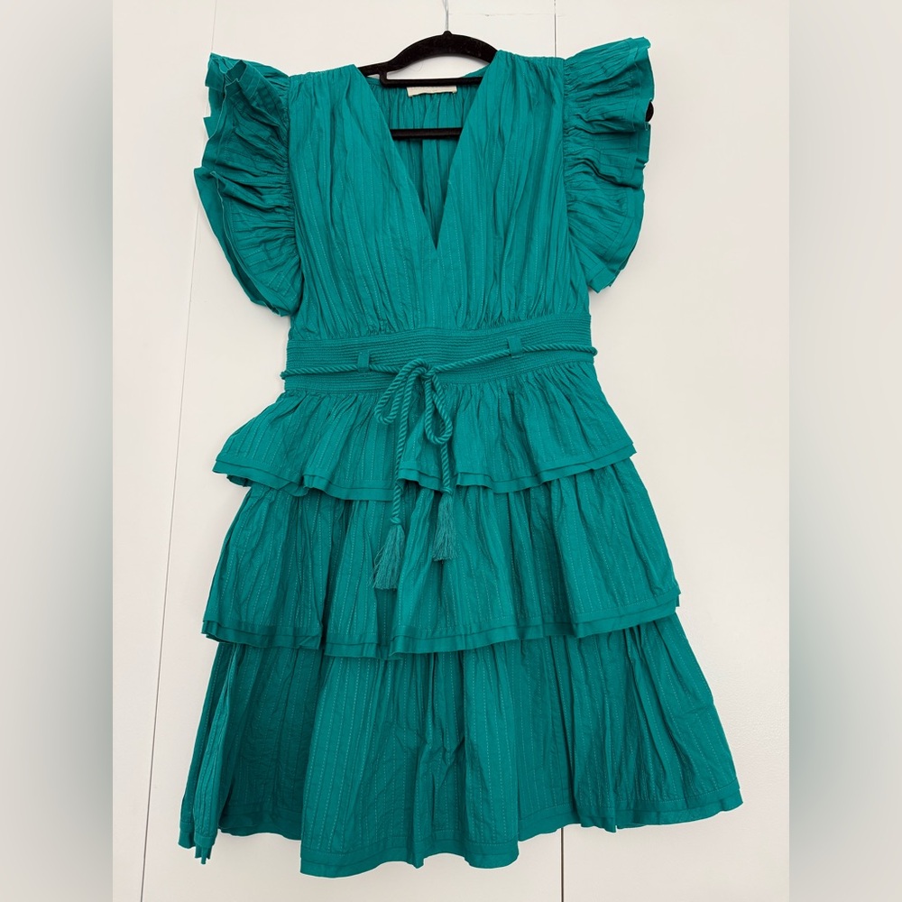 Fun and Flirty Ulla Johnson Teal Ruffle Dress